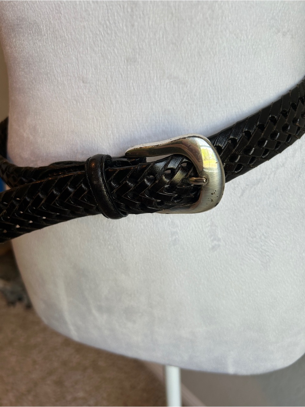 BRIGHTON VTG Men's Black Braided Leather Belt with Silver Buckle Size 38